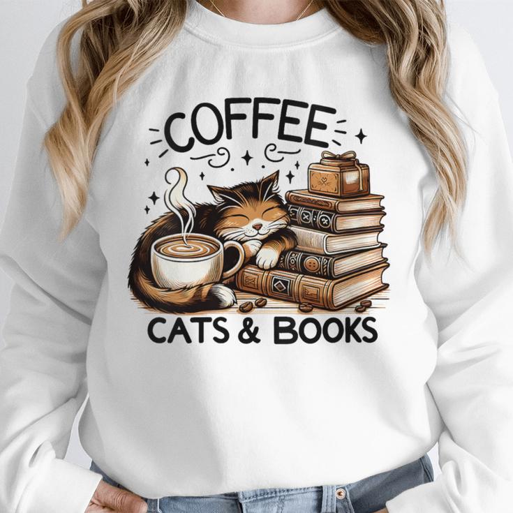 Cute Coffee Cats Books Lover Idea Women Men Kids Unisex Sweatshirt Cute Coffee Cats Books Lover Idea Women Men Kids Unisex Sweatshirt