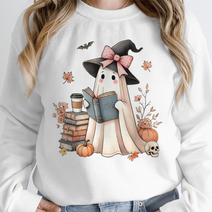 Cute Ghost Reading Book Librarian Book Lover Unisex Sweatshirt