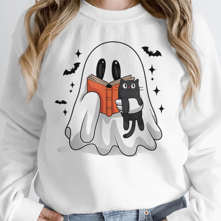 Cute Halloween Ghost Reading Book Unisex Sweatshirt