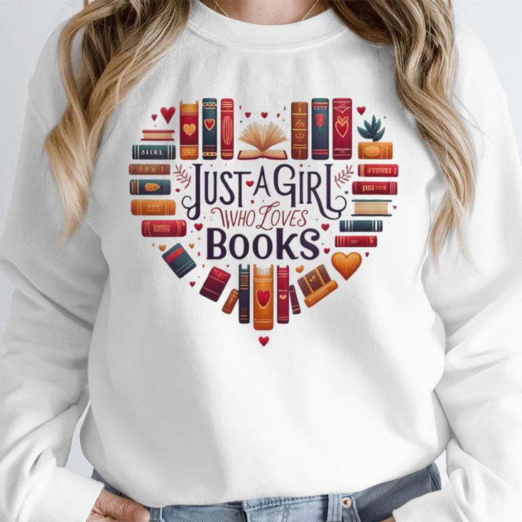 Cute Just A Girl Who Loves Books Heart Shape Reader Unisex Sweatshirt