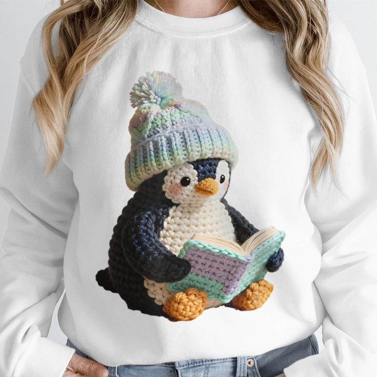 Cute Penguin Reading Book Faux-Crochet Print Unisex Sweatshirt Cute Penguin Reading Book Faux-Crochet Print Unisex Sweatshirt