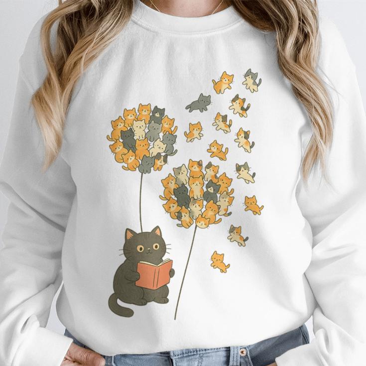 Cute Reading Cat With Kitten Dandelion Flowers Book Lover Unisex Sweatshirt Cute Reading Cat With Kitten Dandelion Flowers Book Lover Unisex Sweatshirt