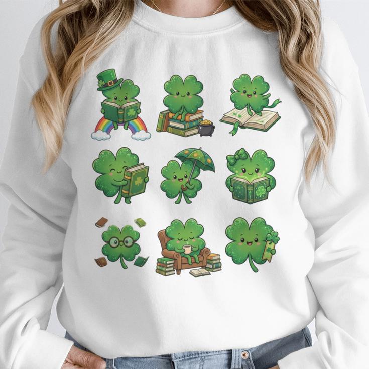 Cute Shamrock Reading St Patricks Day Teacher Book Lovers Unisex Sweatshirt