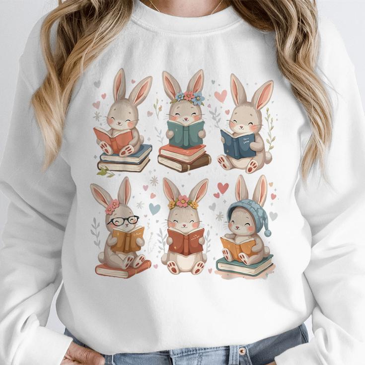 Cute Teacher Bunny Rabbit Reading Easter Bunnies Book Lovers Unisex Sweatshirt