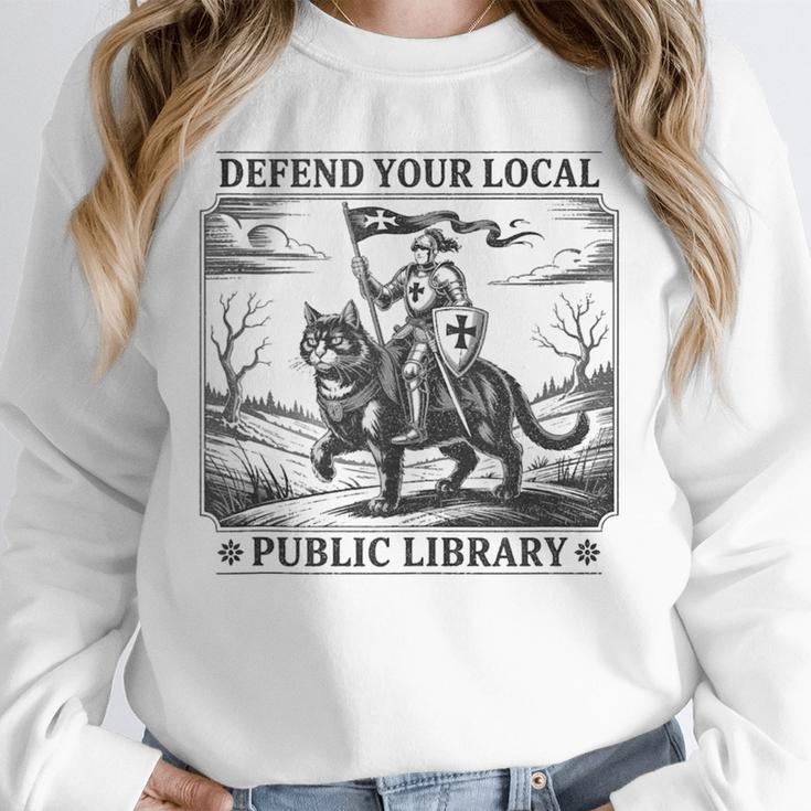 Defend Your Local Public Library Cat Knight Book Lover Unisex Sweatshirt