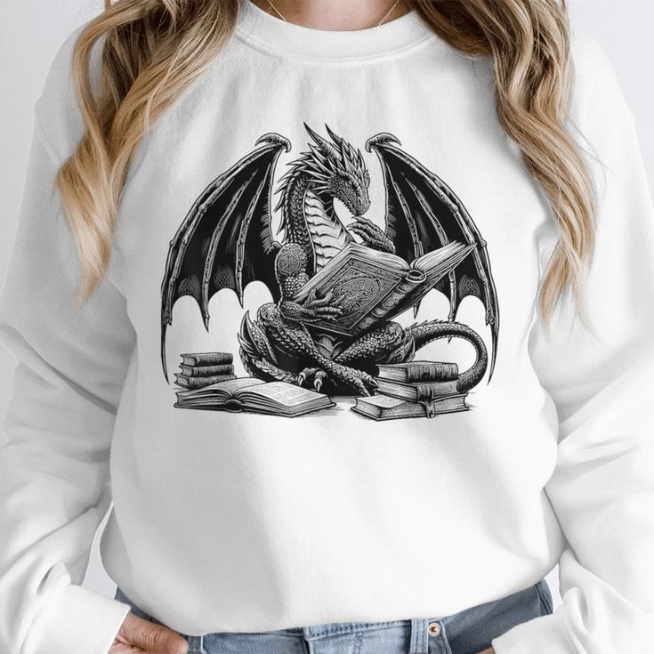 Dragon Reading Book Bookworm Books Dragon Learning Unisex Sweatshirt