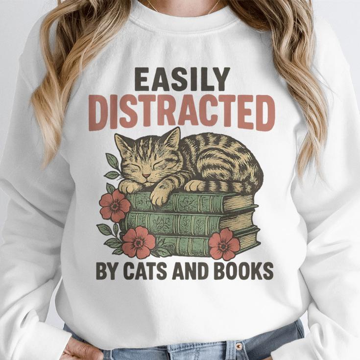 Easily Distracted By Cats And Books Vintage Unisex Sweatshirt Easily Distracted By Cats And Books Vintage Unisex Sweatshirt