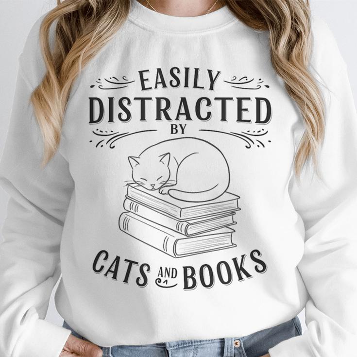 Easily Distracted By Cats And Books For Women Unisex Sweatshirt