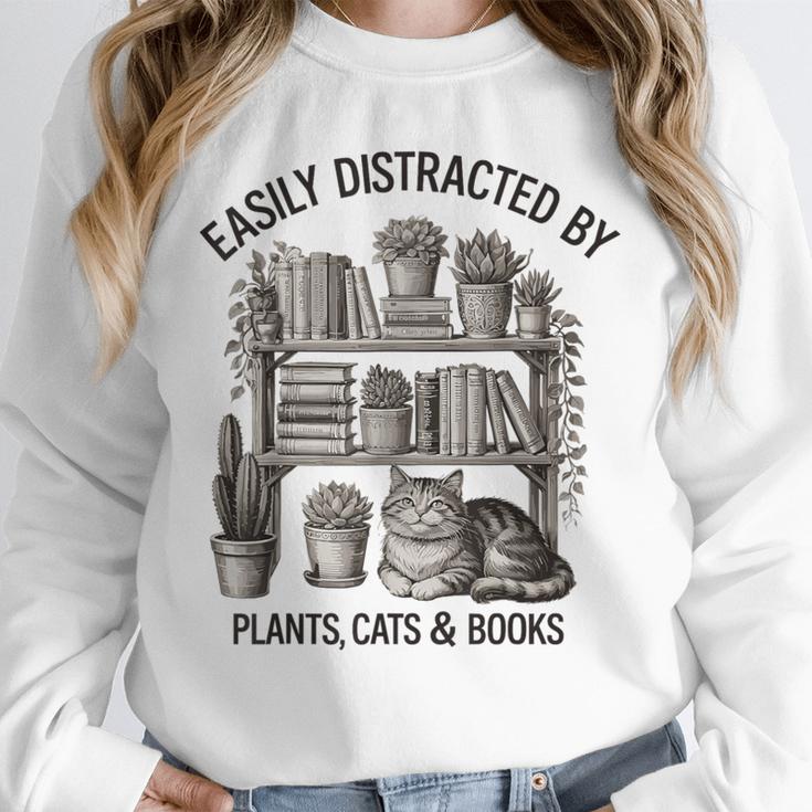 Easily Distracted By Plants Cats & Books Planting Gardening Unisex Sweatshirt