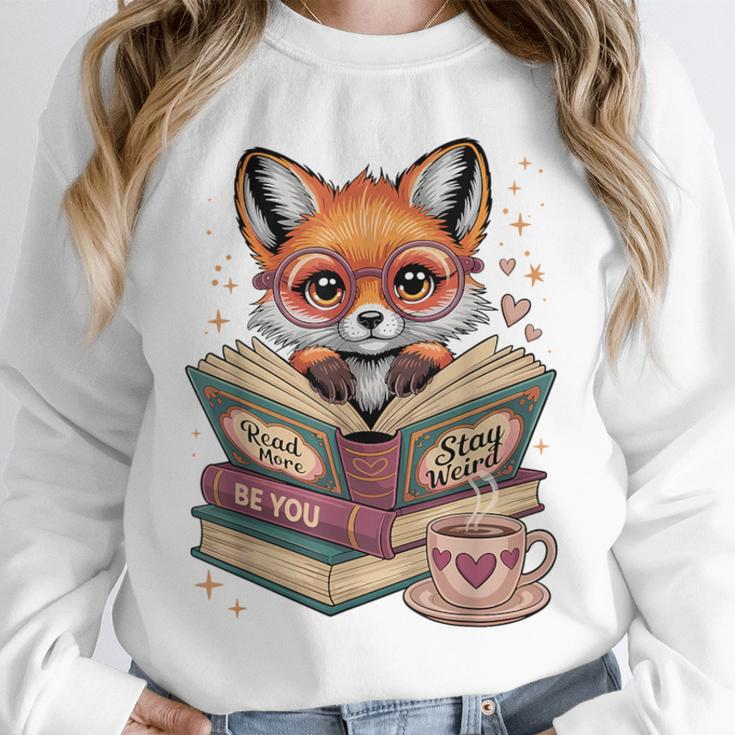 Fox Read Books Be Kind Stay Weird Reader Cute Nerd Bookworm Unisex Sweatshirt