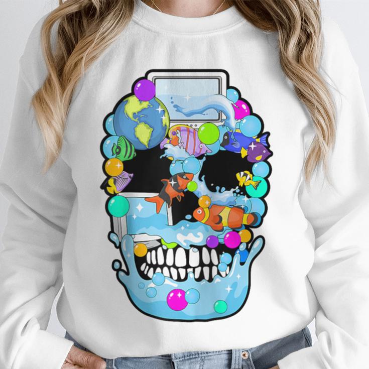 Frutiger Aero Aesthetic Tech Skull Computer Fishes Raglan Baseball Tee Unisex Sweatshirt