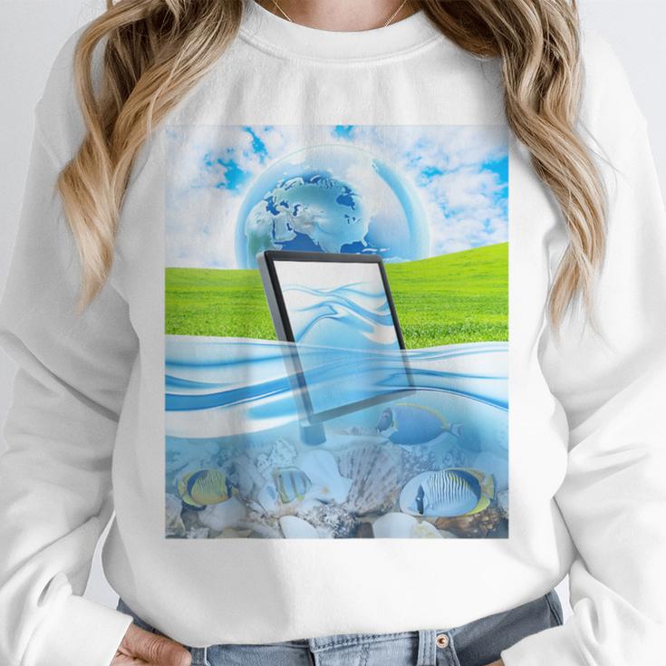 Frutiger Aero Aesthetic Tech Water Fishes Monitor Screen Raglan Baseball Tee Unisex Sweatshirt Frutiger Aero Aesthetic Tech Water Fishes Monitor Screen Raglan Baseball Tee Unisex Sweatshirt