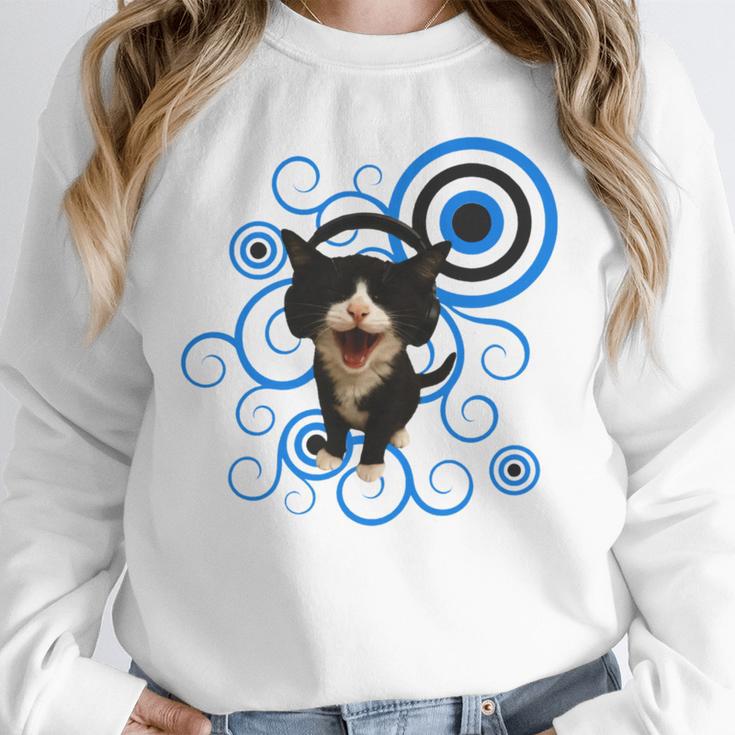 Frutiger Aero Cat Meme Headphone Kitty Cat Lover Unisex Sweatshirt
