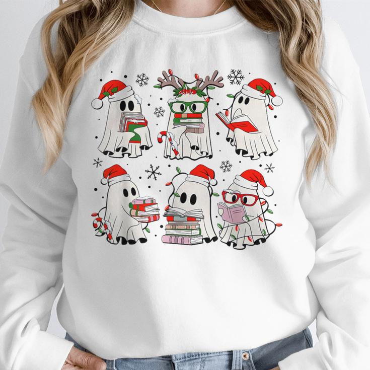 Ghost Book Reading Christmas Books Lover Teacher Kids Unisex Sweatshirt