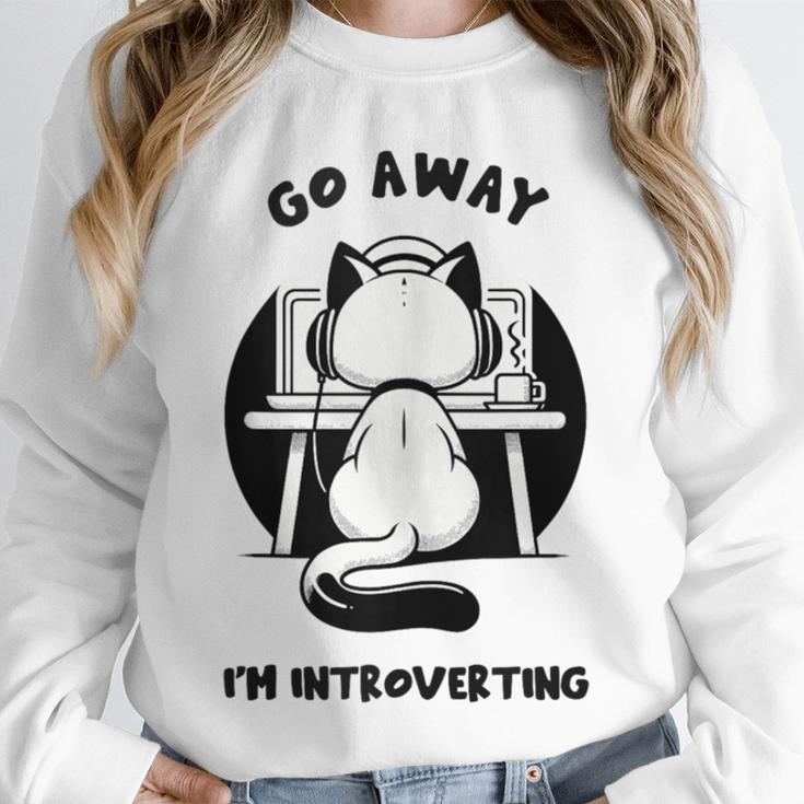 Go Away I'm Introverting Cat With Coffee Unisex Sweatshirt