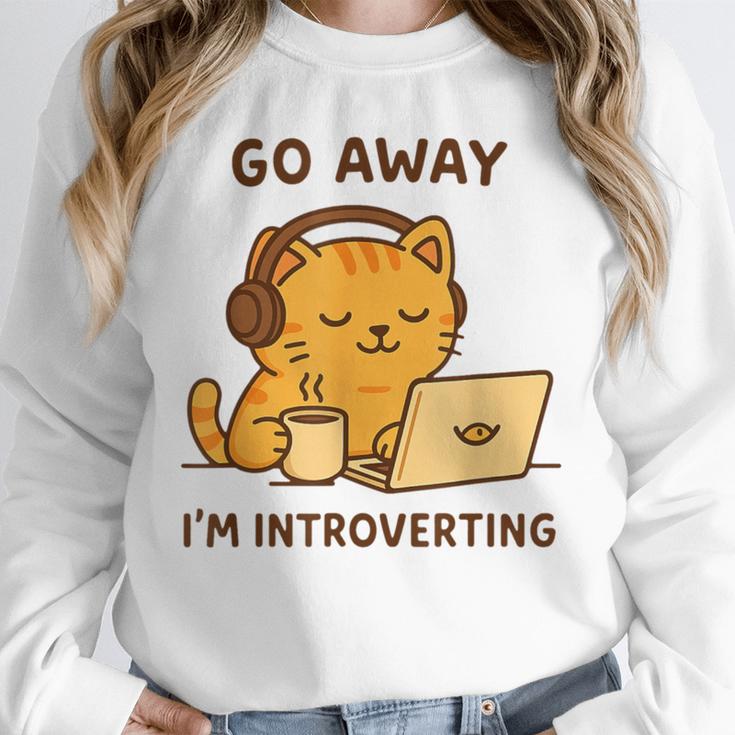 Go Away I'm Introverting Cozy Cat With Laptop And Coffee Unisex Sweatshirt