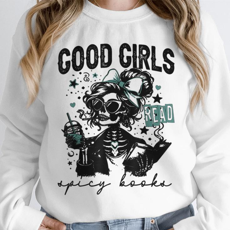 Good Girls Read Spicy Skeleton Book Club Unisex Sweatshirt