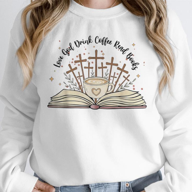 Groovy Flowers Love God Drink Coffee Read Books Christian Unisex Sweatshirt
