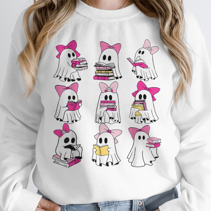 Halloween Pink Ghost Read More Books Spooky Boo Teacher Kids Unisex Sweatshirt
