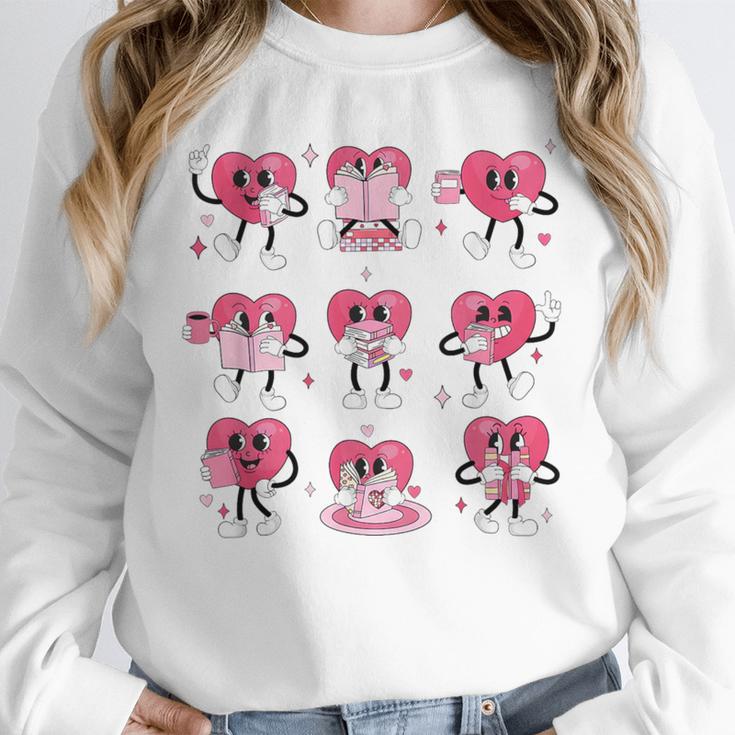 Heart Reading Books Valentine Teacher Boy Girl Book Lover Unisex Sweatshirt