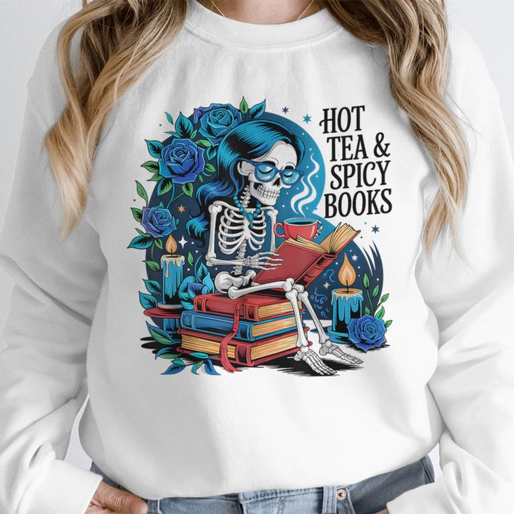 Hot Tea & Spicy Books Skeleton Reader Unisex Sweatshirt