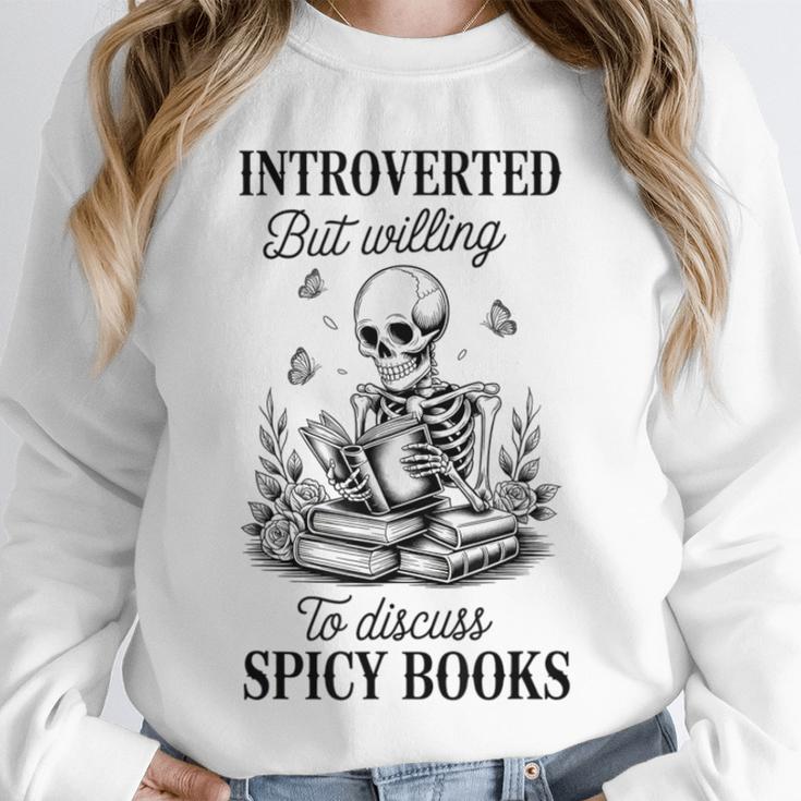 Introvert Read Spicy Books Lover Bookworm Skeleton Reading Unisex Sweatshirt