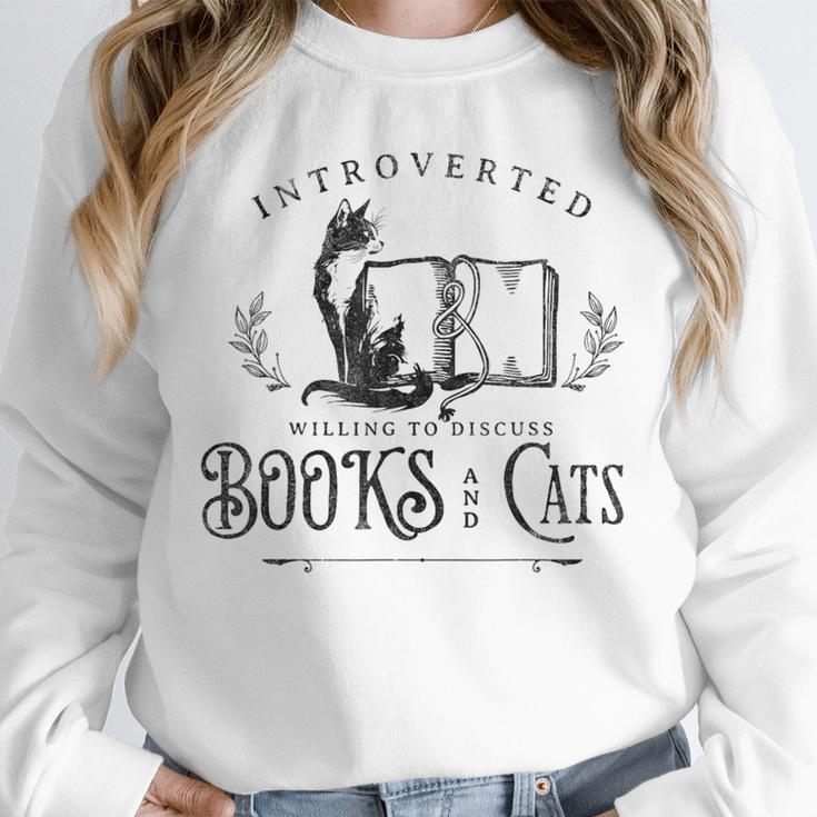 Introverted But Willing To Discuss Cats And Books Unisex Sweatshirt