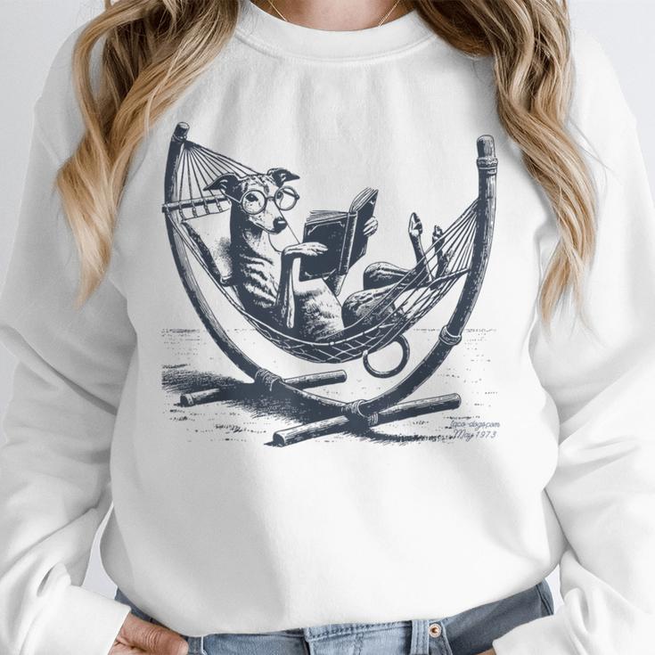 Italian Greyhound Whippet Dog Reading Book Hammock Iggy Mom Unisex Sweatshirt