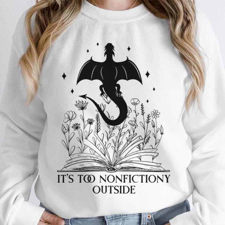 It's Too Nonfictiony Outside Book Dragon Reading Fantasy Era Premium Tri-Blend Unisex Sweatshirt