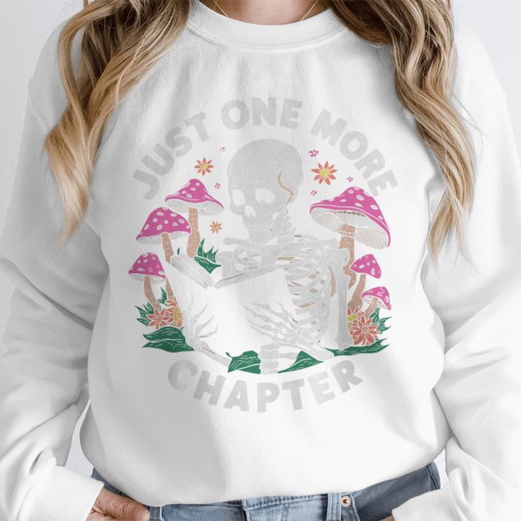 Just One More Chapter Mushrooms Gothic Skeleton Book Lover Premium Unisex Sweatshirt
