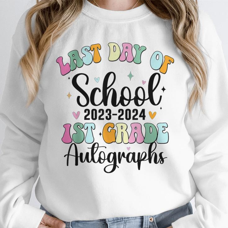 Last Day Autographs 1st Grade Graduation Boys Girls Groovy Unisex Sweatshirt