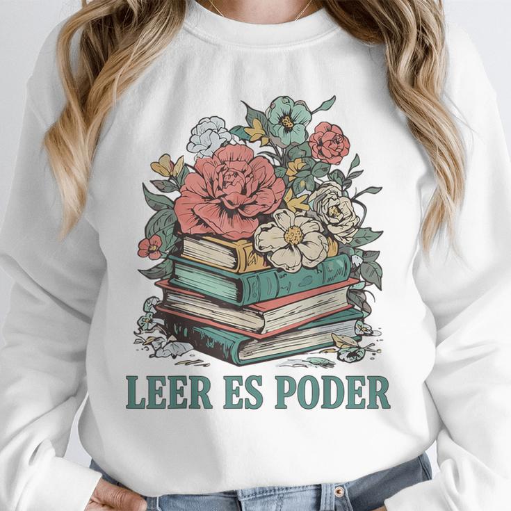 Leer ES Poder Cute Floral Spanish Teacher Book Reading Unisex Sweatshirt