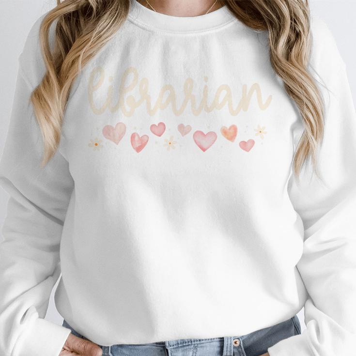 Librarian Valentines Day Daisy School Library Book Lover Premium Unisex Sweatshirt