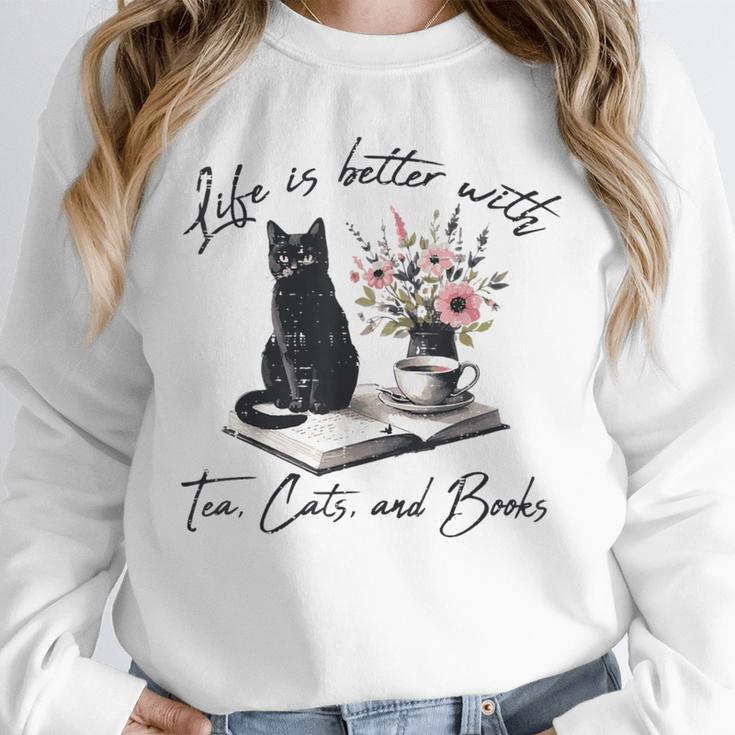 Life Better With 2 Cats Books Kitten Kitty Women Girls Kids Unisex Sweatshirt