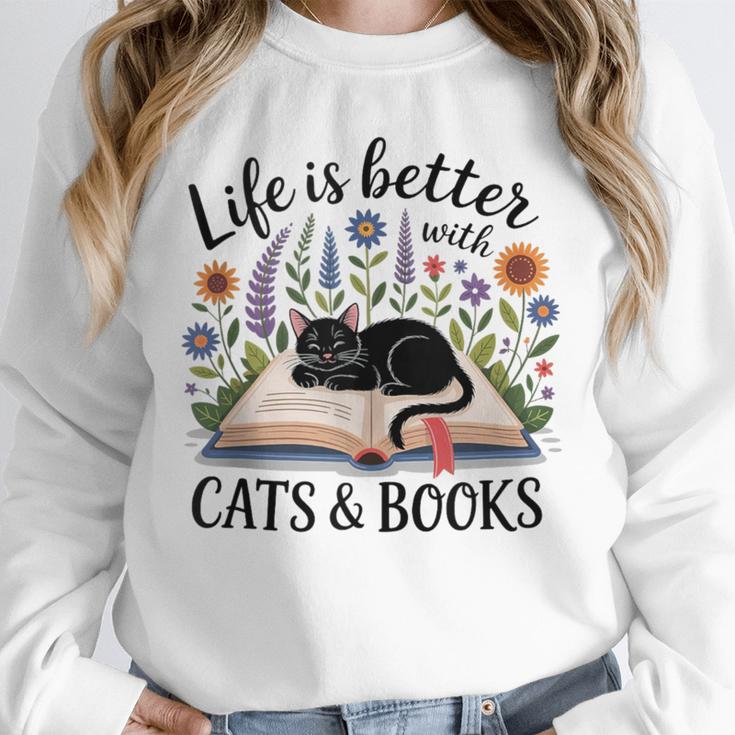 Life Is Better With Cats And Books Unisex Sweatshirt