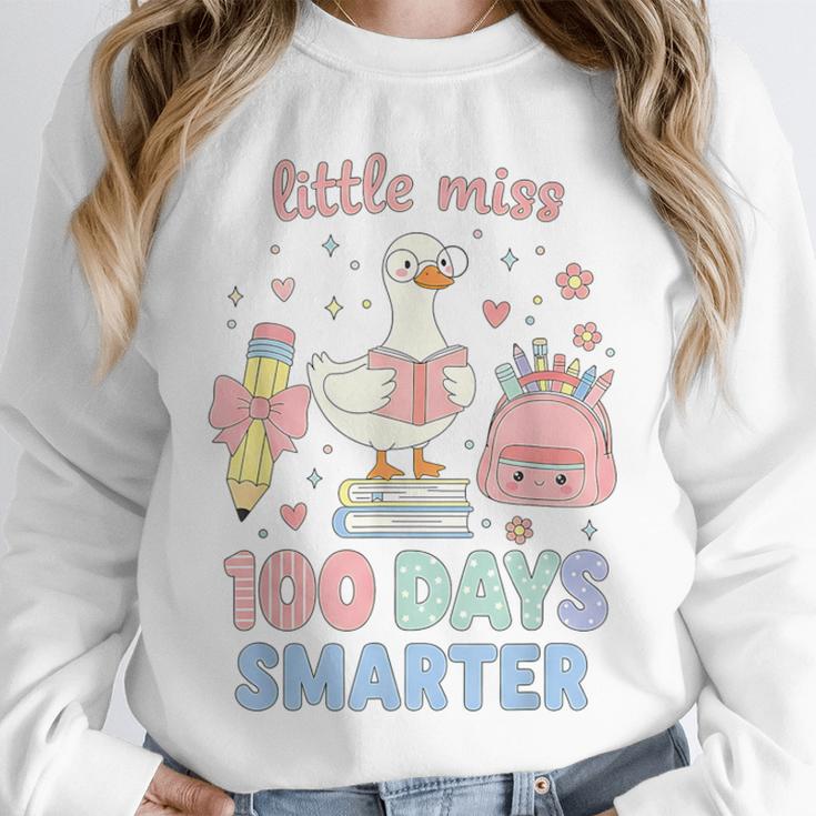 Little Miss 100 Days Smarter Cute Goose Reading Books Girls Unisex Sweatshirt Little Miss 100 Days Smarter Cute Goose Reading Books Girls Unisex Sweatshirt