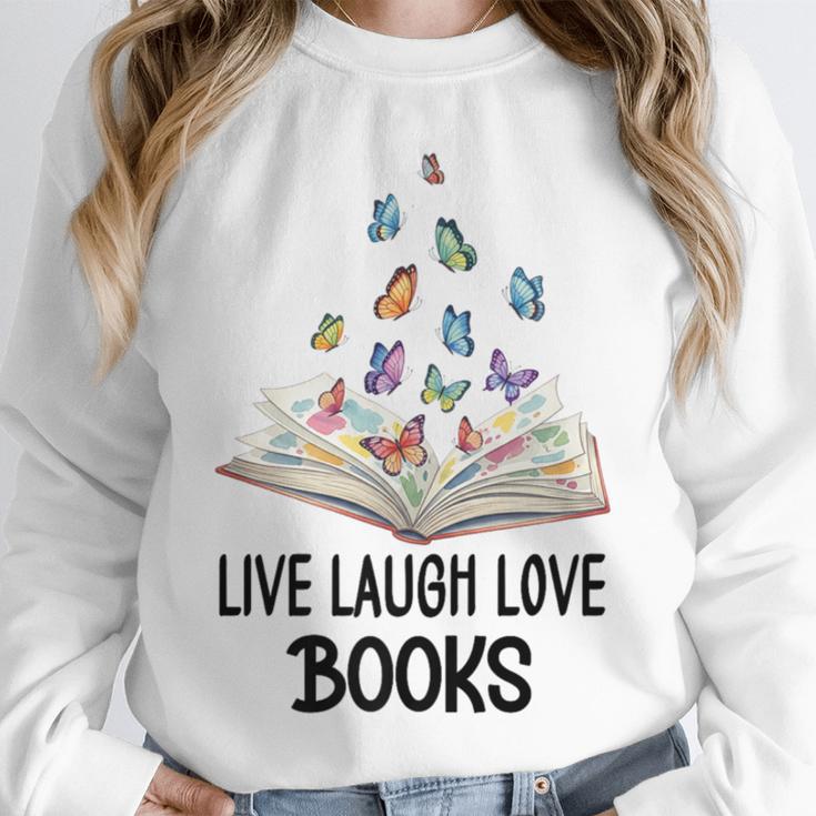 Live Laugh & Love Books Reading Butterfly Book Lover Bookish Premium Unisex Sweatshirt Live Laugh & Love Books Reading Butterfly Book Lover Bookish Premium Unisex Sweatshirt