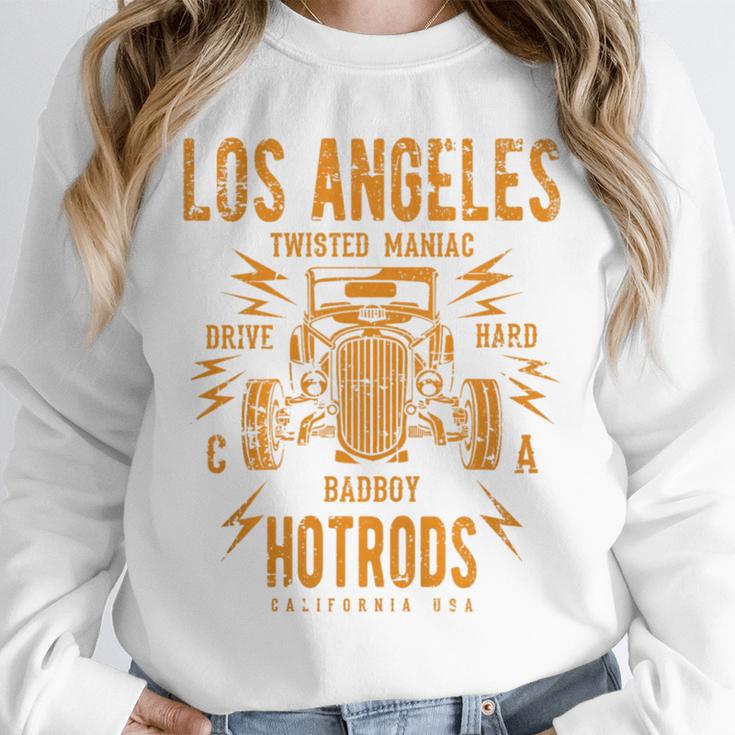 Los Angeles Hotrods Automotive Nostalgia Distressed Premium Tri-Blend Unisex Sweatshirt