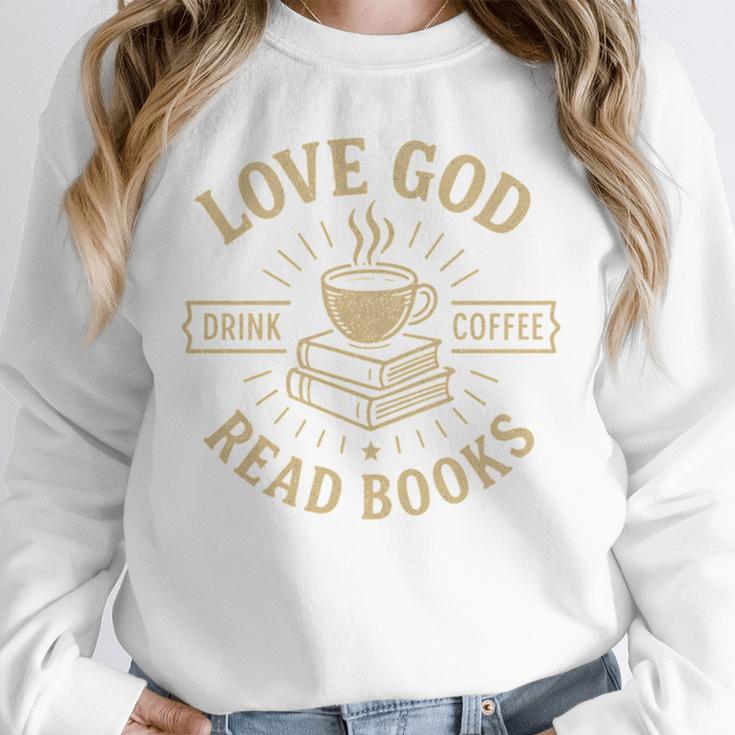 Love God Drink Coffee Read Books Lovers Vintage Christian Unisex Sweatshirt