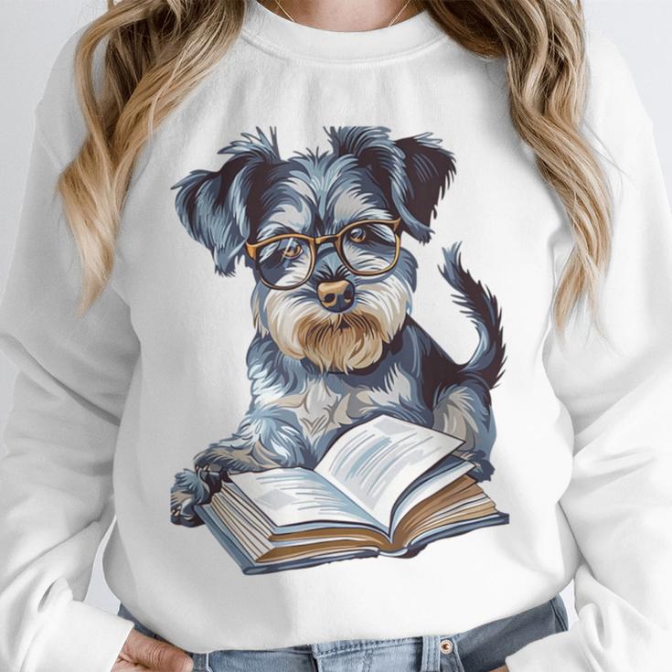 Nerdy Schnauzer Dog Book Lover Glasses Cute Pet For Men Women Kids Unisex Sweatshirt