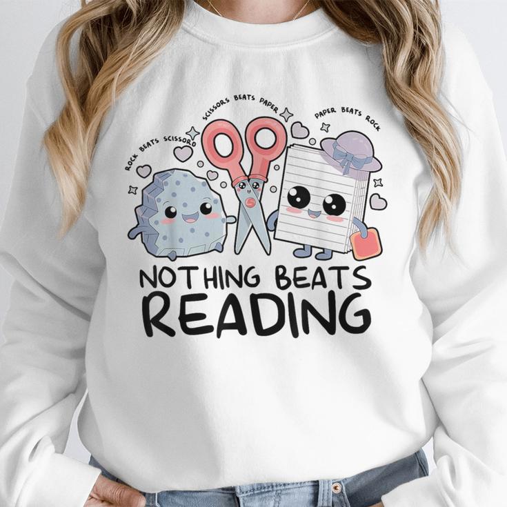 Nothing Beats Reading Rock Paper Scissors Book Lover Teacher Unisex Sweatshirt