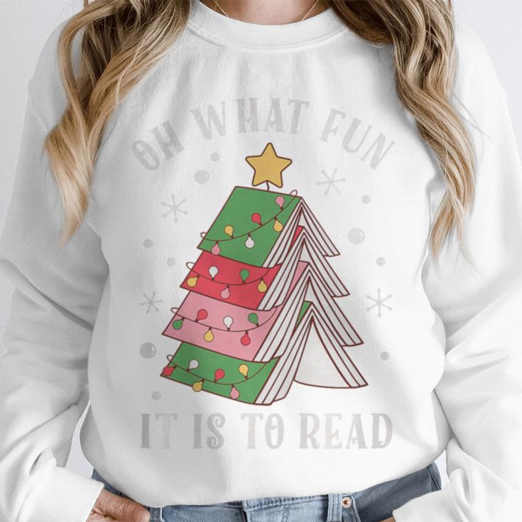 Oh What Fun It Is To Read Book Christmas Tree Premium Tri-Blend Unisex Sweatshirt