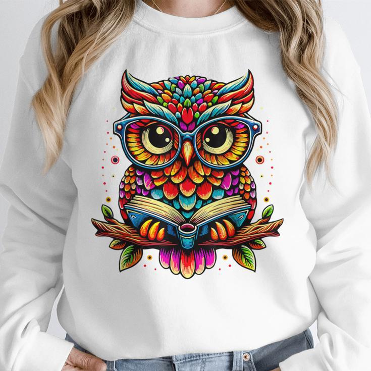 Owl With Glasses And Book Reading Unisex Sweatshirt