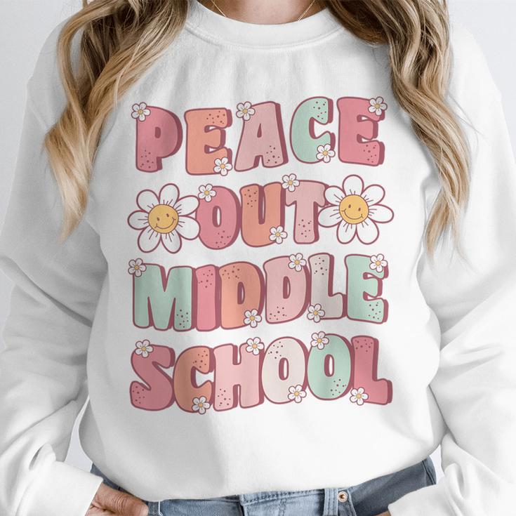 Peace Out Middle School Graduation Groovy Last Day Of School Unisex Sweatshirt
