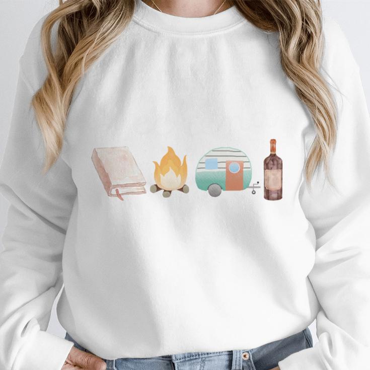 The Perfect Weekend Camping Essentials Wine Books Campfire Unisex Sweatshirt