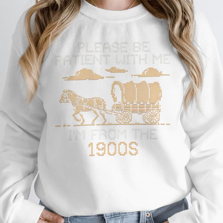 Please Be Patient I'm From The 1900s Retro Pixel Horse Wagon Premium Unisex Sweatshirt