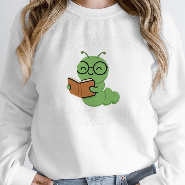Professional Bookworm Reading Lover Cute Worm Glasses Book Unisex Sweatshirt