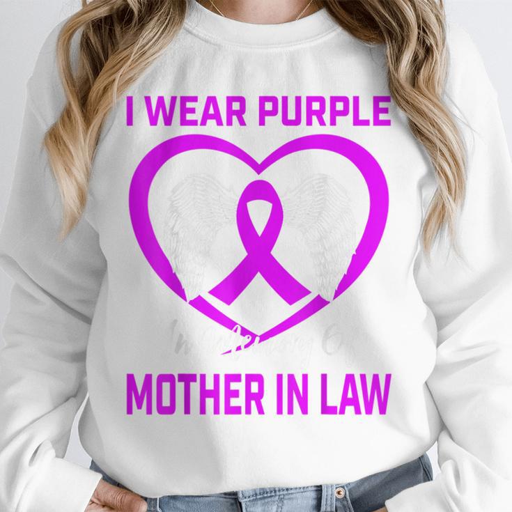 Purple In Memory Of Mother In Law Alzheimers Dementia Heart Unisex Sweatshirt