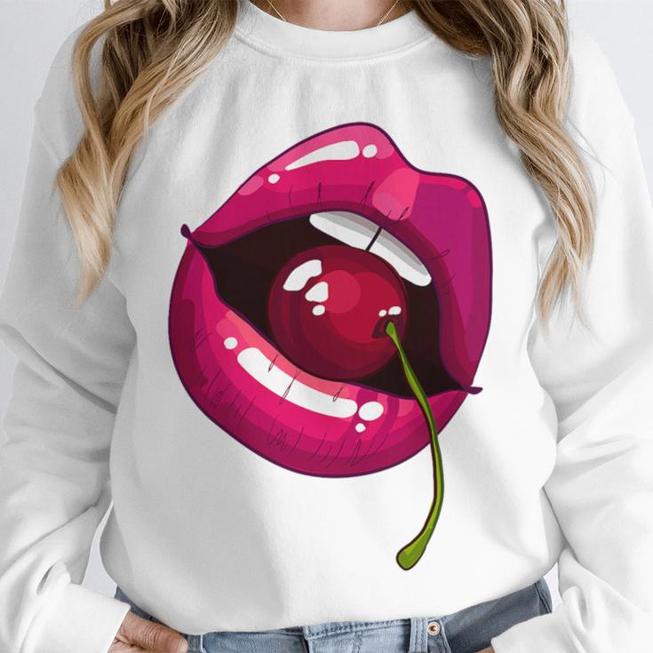 Rainbow Lips With a Cherry In The Mouth 80s Nostalgia Premium Tri-Blend Unisex Sweatshirt