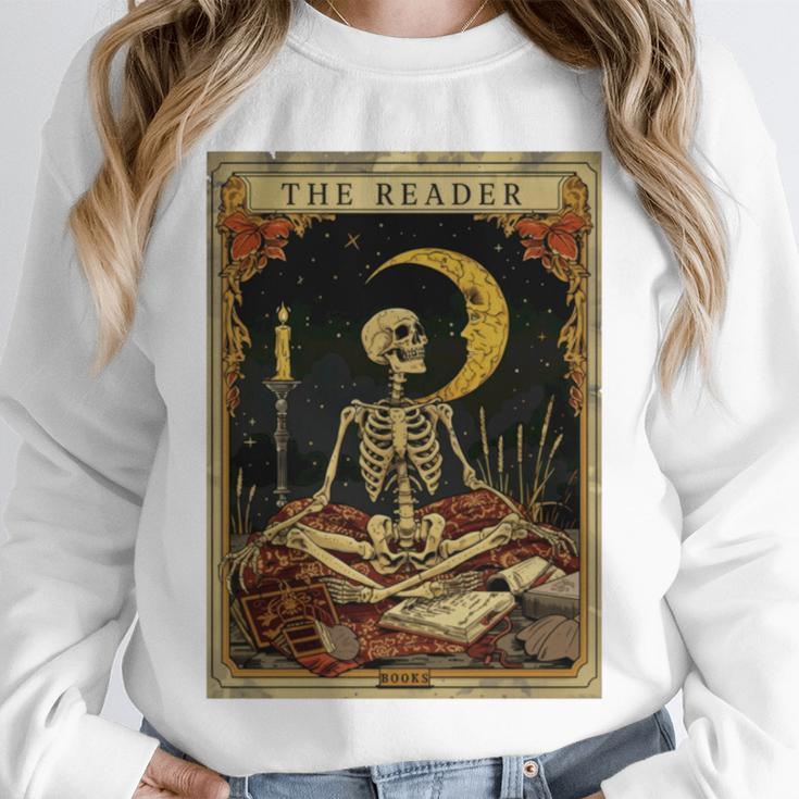 The Reader Tarot Card Book Lover Skeleton Art Goth Style Unisex Sweatshirt